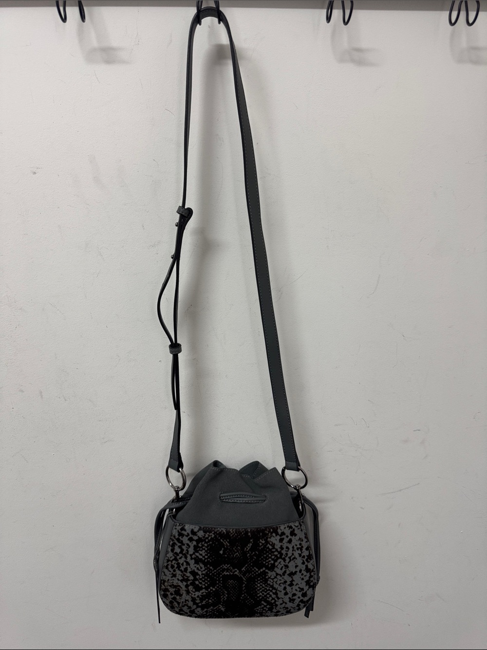 Vince Camuto Black Snake-Print Drawstring Crossbody